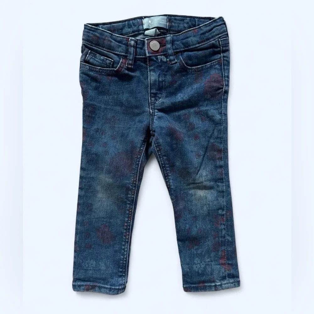 Baby Gap Floral Skinny Jeans in Medium Blue Wash/Red Girls Size 2T
